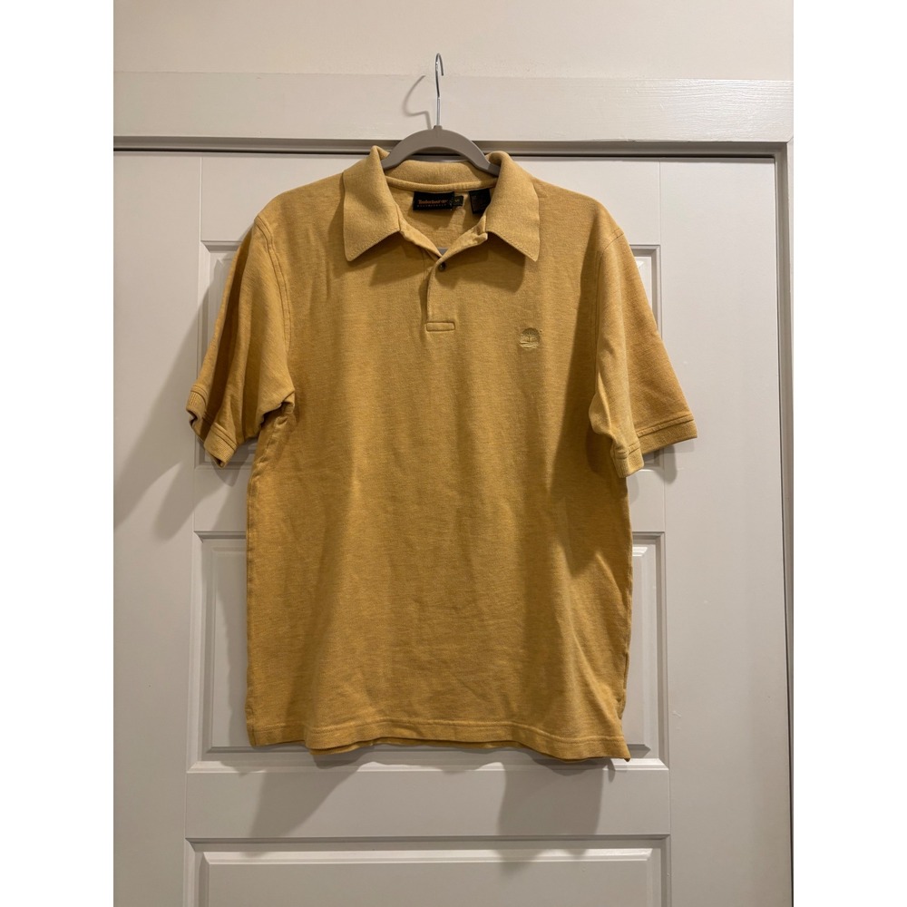 Vintage Timberland Weathergear Mens Small Mustard Yellow Cotton Polo Shirt 1999